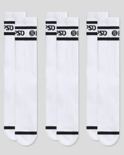 3 Pack - Logo Stripe Crew - White